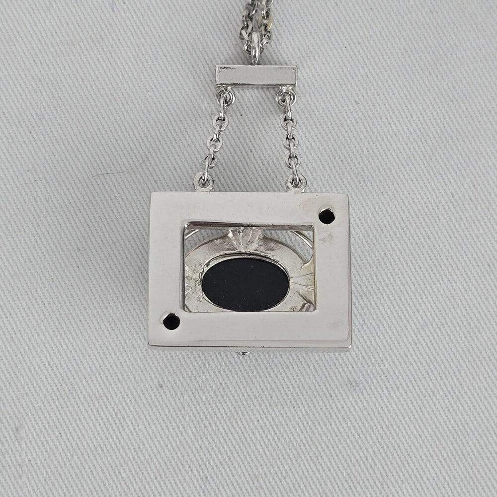Whiting & Davis Silver Tone Geometric Pendant Necklace Art Deco Style - Picture 7 of 8